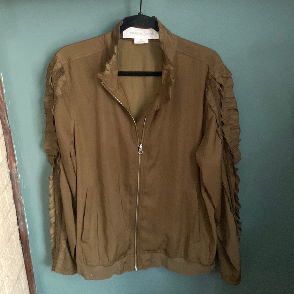 Treasure & Bond - Ruffle Sleeve Bomber Jacket - XL